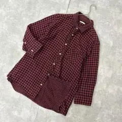 ジーユー（XL）フランネルシャツ チェック柄 五分袖 赤×黒 綿100% 春秋