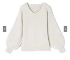 Vネックボリュームスリーブニットトップス
