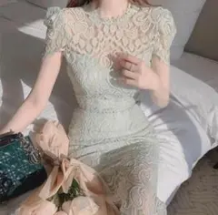 夏コーデ  ドレス　ロングワンピース　レディース　レース　結婚式　二次会　半袖