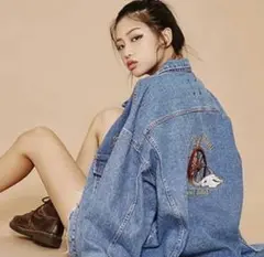 ロゴ刺繍入り デニムジャケット レトロ