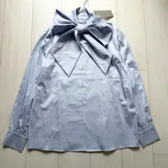 て*送様 【新品未使用タグ付き】セオリーリュクス ボウタイブルートップス 38 て*送様 【新品未使用タグ付き】セオリーリュクス ボウタイブルー