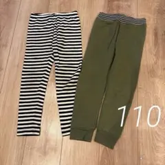 ストライプ柄とオリーブグリーンのボトムス2点セット