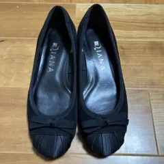 DIANA リボン　黒　フラットシューズ　ローヒール　21cm