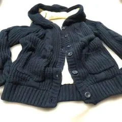 khalitaフード紺ケーブル編み裏ボアジャケット フェアリーグランジ 森ガール