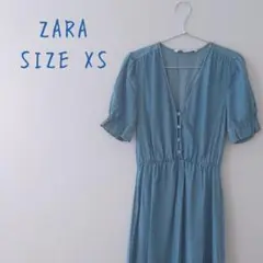 ZARA デニムライトブルー 半袖 ロングワンピース XS