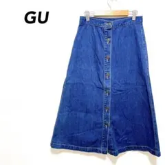 【Aライン】ジーユー　デニムスカート　フロントボタン　ミディ丈　カジュアル　M