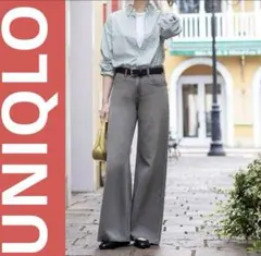 【お値下】ユニクロ ドレープワイドフレアジーンズ サイズ23 グレー