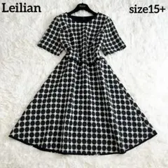 レリアン　ロングワンピース　半袖　刺繍　総柄　フレア　濃紺　大きいサイズ　15+