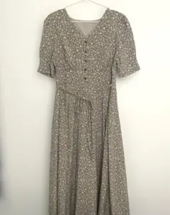 GRLリボンベルト付小花柄フロントボタンワンピースgc23a