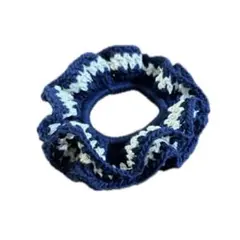 【ハンドメイド/編み物】シュシュ　ネイビー×ホワイト