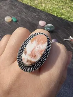 レッドアゲート 大粒リング S925シルバー（刻印あり）調節可能