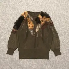 90s vintage ニット　セーター　ブラウン　ファー　レディース　レトロ