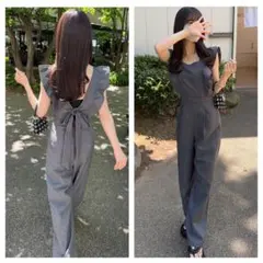 GRL バックリボンショルダーフリルオールインワン