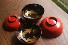 極小傷有！端正な時代黒漆に極上近江八景蒔絵の映えるお椀2点（検輪島塗懐石椀蒔絵椀 極小傷有！端正な時代黒漆に極上近江八景蒔絵の映えるお椀2点（検
