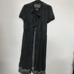 水玉模様 リボン付き 半袖 シャツワンピース