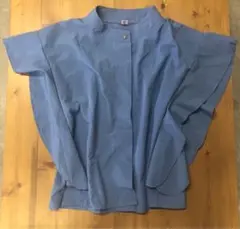 青 ノースリーブ フレア袖 シャツ XL ブラウス