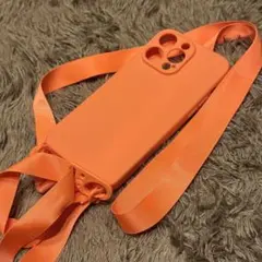 オレンジ ストラップ付き iPhoneケース