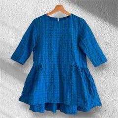 OPAQUE.CLIP トップスサッカーチェック チュニックブラウスブルーM