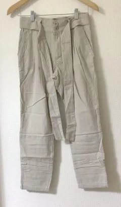 GUウエストリボン付き 麻素材チノパンツ*美品