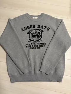 【美品】LOGOS DAYS セーター パグ 犬 グレー ニット Lサイズ