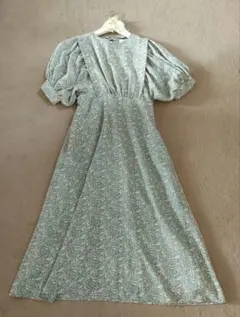 AS know AS 小花柄ワンピース バックオープン くすみグリーン F