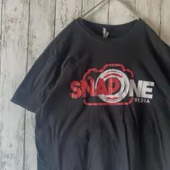 アメリカ古着ギルダンSNAPONE MEDIA カメラロゴ Tシャツ　ブラックL