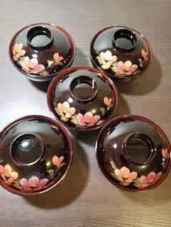 ★新品未使用★会津塗　金彩漆器碗　 沈金流紋　5客 ☆新品未使用☆会津塗 金彩漆器碗 沈金流紋 5客