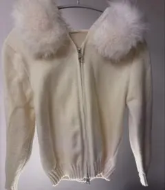 SHEIN ファー付きフード ニット ジップアップ