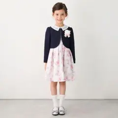 【120サイズ】プティマイン レース衿花柄OP+JKセット