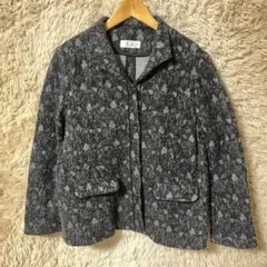 里麻　グレー系 テーラードジャケット ウール混合　婦人　ミセス　昭和レトロ