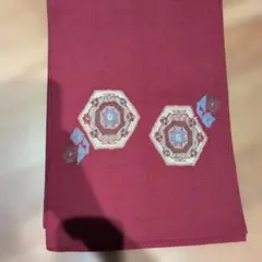 赤色 八角形模様　カジュアル　八寸開き名古屋帯