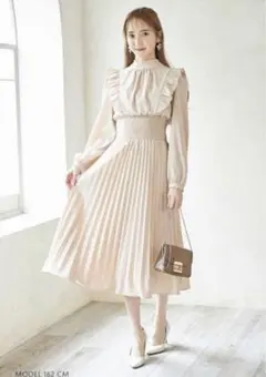 tocco closet フリル バックリボン プリーツ ロングワンピース