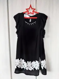 黒のフリル袖ノースリーブワンピース 120