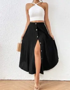 SHEIN Rafferiza ソリッドボタン付きフレアヘムスカート