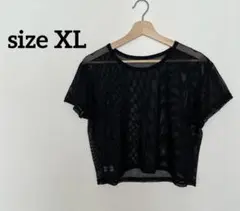ブラック メッシュ Tシャツ【XL】ダンス　透け　重ね着　レディース　トップス