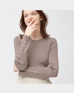 GU　パープル リブ編み 長袖ボタントップス ニット　カットソー