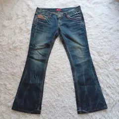 【希少】アーカイブ　平成　ギャル　フレア　ダメージ　デニム　28　y2k レザー