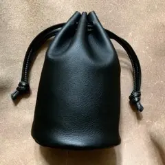 本革 巾着 バッグ ブラック 丸型 スマホポーチ　自立　姫路レザー