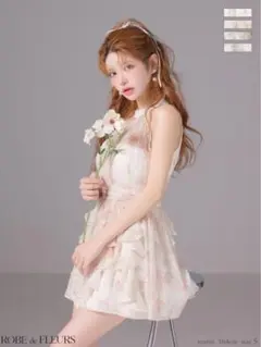 ROBE de FLEURS フラワーシフォンホルターミニキャバドレス
