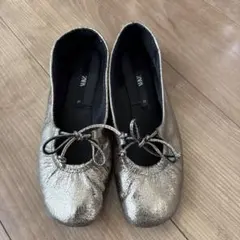 ZARA ゴールド バレエシューズ 23.5cm フラットシューズ 大人可愛い
