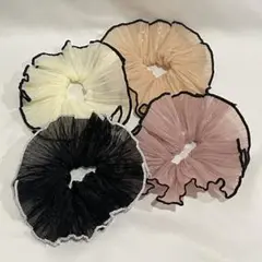 シアーシュシュ 4個セット ヘアアクセサリー 透け感 シフォン
