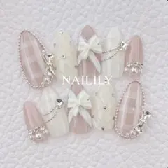 ネイルチップ チェック リボン キルティング ガーリー 韓国 量産型 地雷系