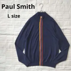 美品◆ポールスミス アーティストストライプ ジップニット ネイビー Lサイズ