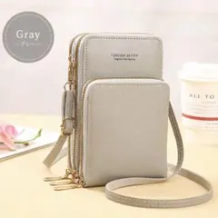 スマホポーチ スマホショルダー ショルダーバッグ 大容量 レディース グレー