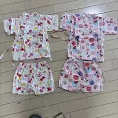 甚平 上下セット お花と金魚柄 90cm 白とピンク2枚セット