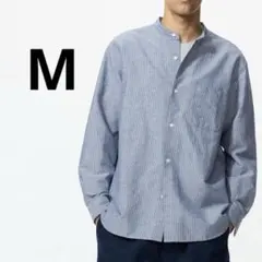 UNIQLO コットンリネンスタンドカラーシャツ/ストライプ