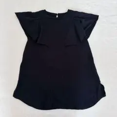 美品 ジーナシス フリルスリーブカットソー F 黒 綿100% JEANASIS