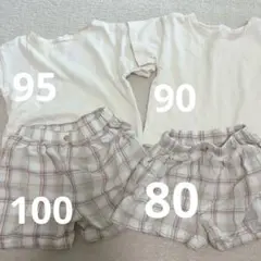 リンクコーデ ベージュTシャツ×チェックパンツ