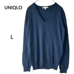 UNIQLOユニクロカシミヤ混メリノウールVネックニットセーター羊毛ネイビーLのサムネイル