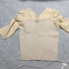 styly woman 半袖リブ編みトップス ベージュ